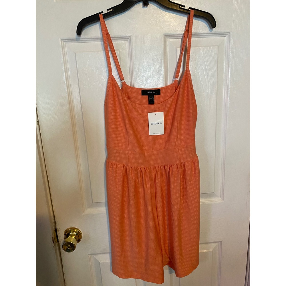 Forever 21+ Plus Size 0X‎ Coral Orange Textured Sleeveless Pocket Romper NWT